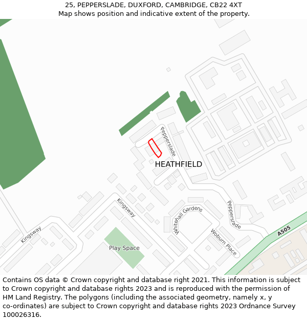 25, PEPPERSLADE, DUXFORD, CAMBRIDGE, CB22 4XT: Location map and indicative extent of plot