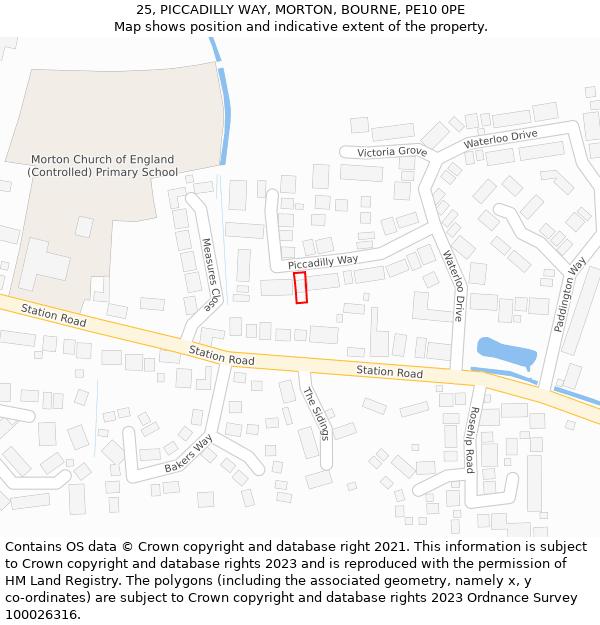 25, PICCADILLY WAY, MORTON, BOURNE, PE10 0PE: Location map and indicative extent of plot