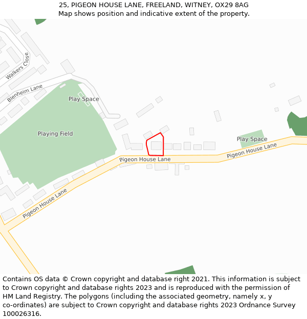 25, PIGEON HOUSE LANE, FREELAND, WITNEY, OX29 8AG: Location map and indicative extent of plot