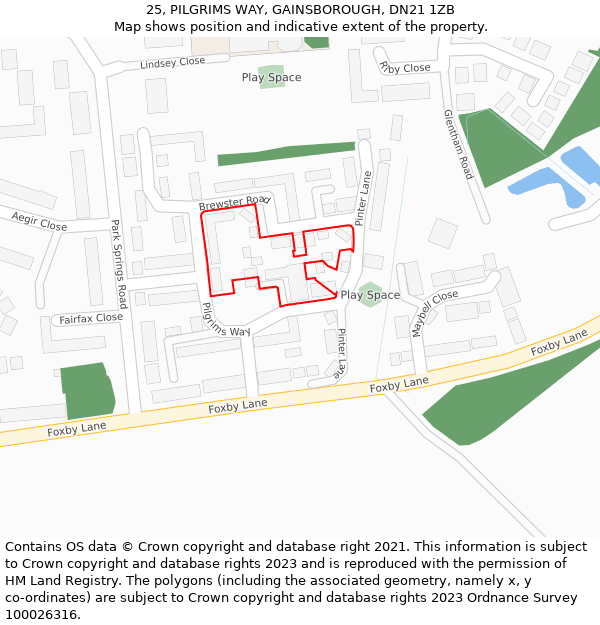 25, PILGRIMS WAY, GAINSBOROUGH, DN21 1ZB: Location map and indicative extent of plot