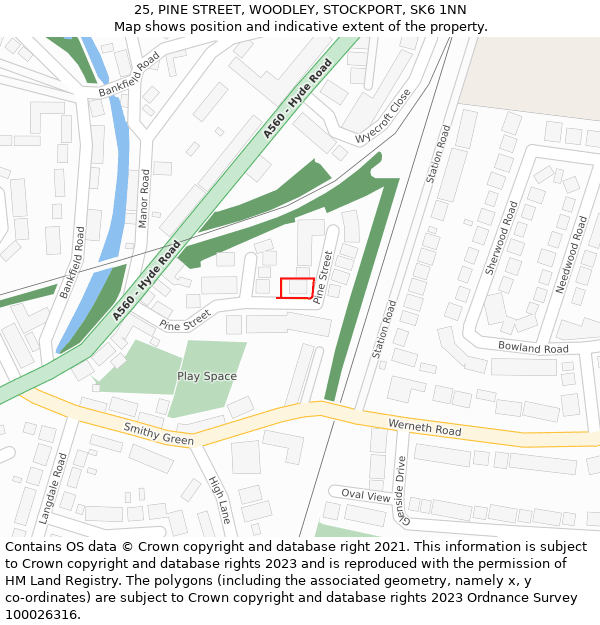 25, PINE STREET, WOODLEY, STOCKPORT, SK6 1NN: Location map and indicative extent of plot