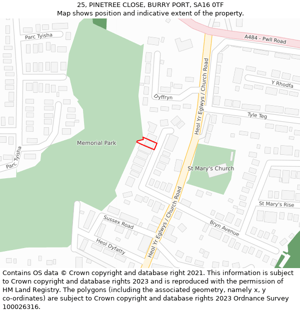 25, PINETREE CLOSE, BURRY PORT, SA16 0TF: Location map and indicative extent of plot