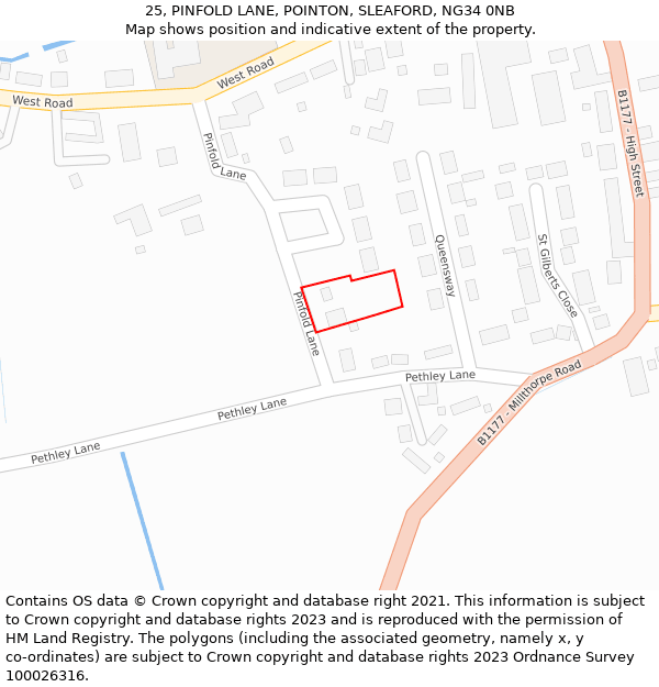 25, PINFOLD LANE, POINTON, SLEAFORD, NG34 0NB: Location map and indicative extent of plot