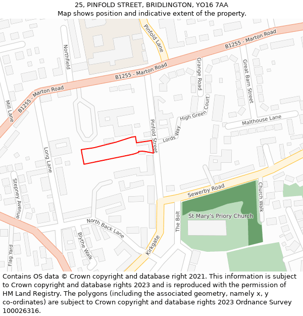 25, PINFOLD STREET, BRIDLINGTON, YO16 7AA: Location map and indicative extent of plot
