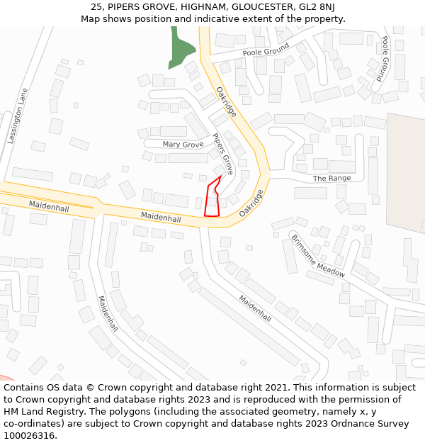 25, PIPERS GROVE, HIGHNAM, GLOUCESTER, GL2 8NJ: Location map and indicative extent of plot