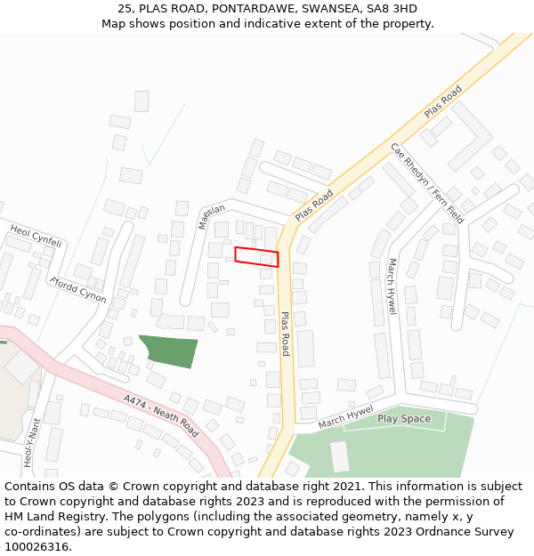 25, PLAS ROAD, PONTARDAWE, SWANSEA, SA8 3HD: Location map and indicative extent of plot