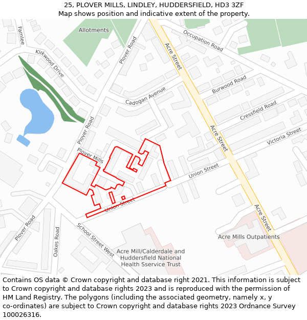 25, PLOVER MILLS, LINDLEY, HUDDERSFIELD, HD3 3ZF: Location map and indicative extent of plot