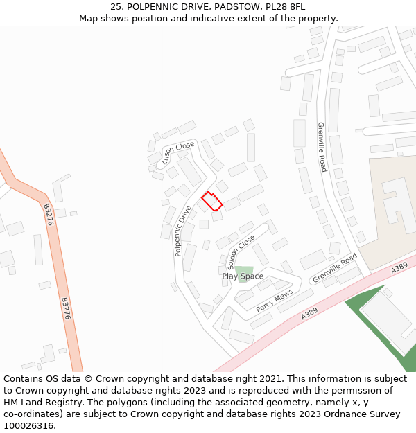 25, POLPENNIC DRIVE, PADSTOW, PL28 8FL: Location map and indicative extent of plot