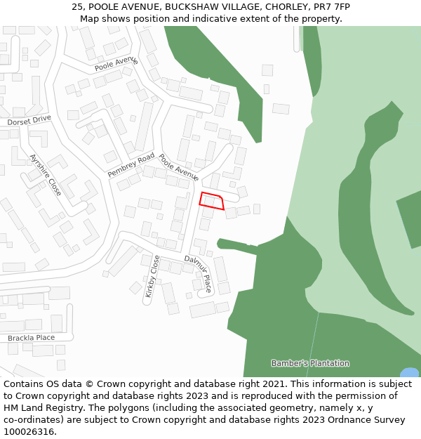 25, POOLE AVENUE, BUCKSHAW VILLAGE, CHORLEY, PR7 7FP: Location map and indicative extent of plot