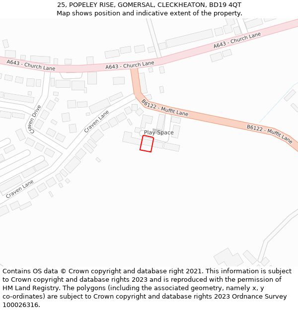 25, POPELEY RISE, GOMERSAL, CLECKHEATON, BD19 4QT: Location map and indicative extent of plot