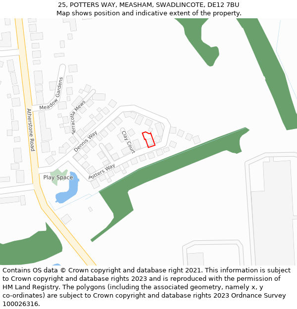 25, POTTERS WAY, MEASHAM, SWADLINCOTE, DE12 7BU: Location map and indicative extent of plot