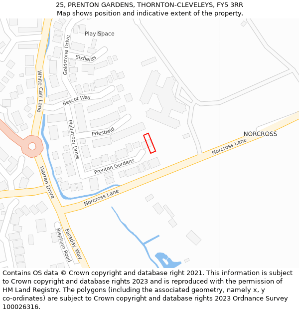 25, PRENTON GARDENS, THORNTON-CLEVELEYS, FY5 3RR: Location map and indicative extent of plot