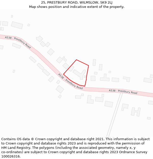 25, PRESTBURY ROAD, WILMSLOW, SK9 2LJ: Location map and indicative extent of plot