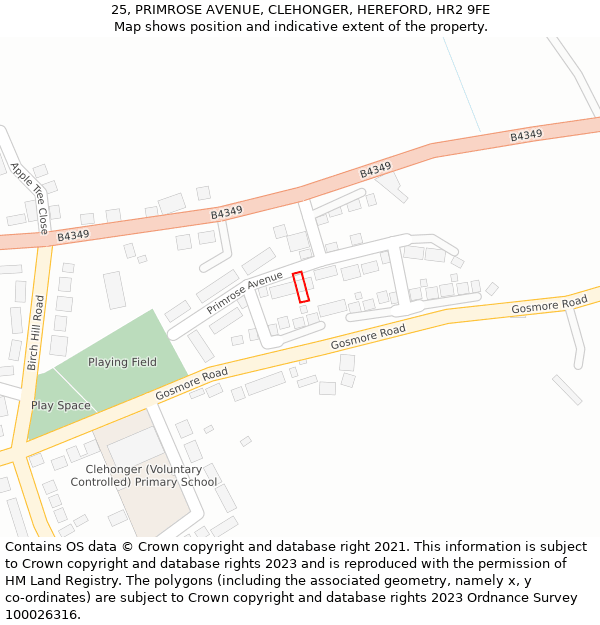 25, PRIMROSE AVENUE, CLEHONGER, HEREFORD, HR2 9FE: Location map and indicative extent of plot