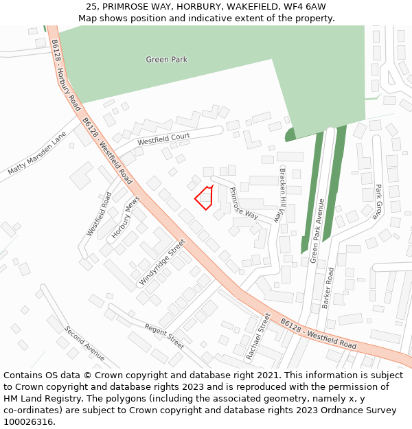 25, PRIMROSE WAY, HORBURY, WAKEFIELD, WF4 6AW: Location map and indicative extent of plot