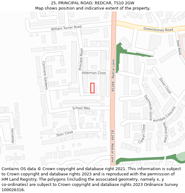 25, PRINCIPAL ROAD, REDCAR, TS10 2GW: Location map and indicative extent of plot