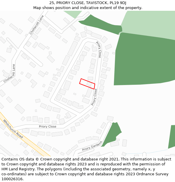25, PRIORY CLOSE, TAVISTOCK, PL19 9DJ: Location map and indicative extent of plot