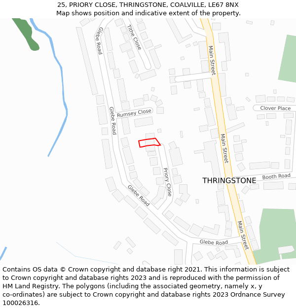 25, PRIORY CLOSE, THRINGSTONE, COALVILLE, LE67 8NX: Location map and indicative extent of plot