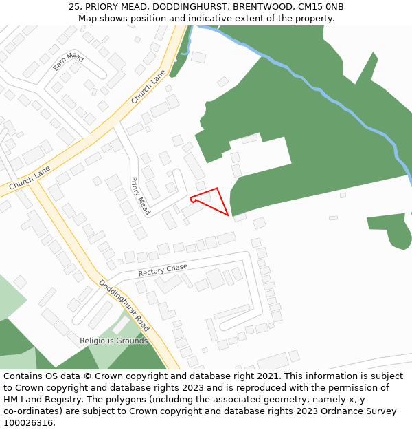 25, PRIORY MEAD, DODDINGHURST, BRENTWOOD, CM15 0NB: Location map and indicative extent of plot