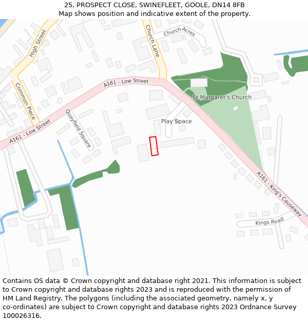 25, PROSPECT CLOSE, SWINEFLEET, GOOLE, DN14 8FB: Location map and indicative extent of plot