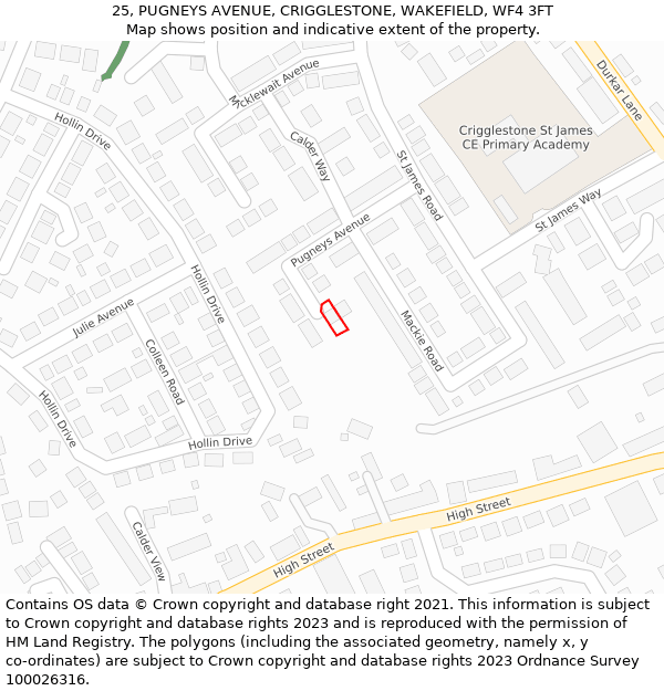 25, PUGNEYS AVENUE, CRIGGLESTONE, WAKEFIELD, WF4 3FT: Location map and indicative extent of plot