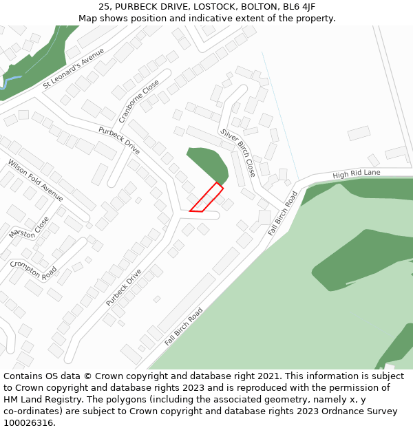 25, PURBECK DRIVE, LOSTOCK, BOLTON, BL6 4JF: Location map and indicative extent of plot