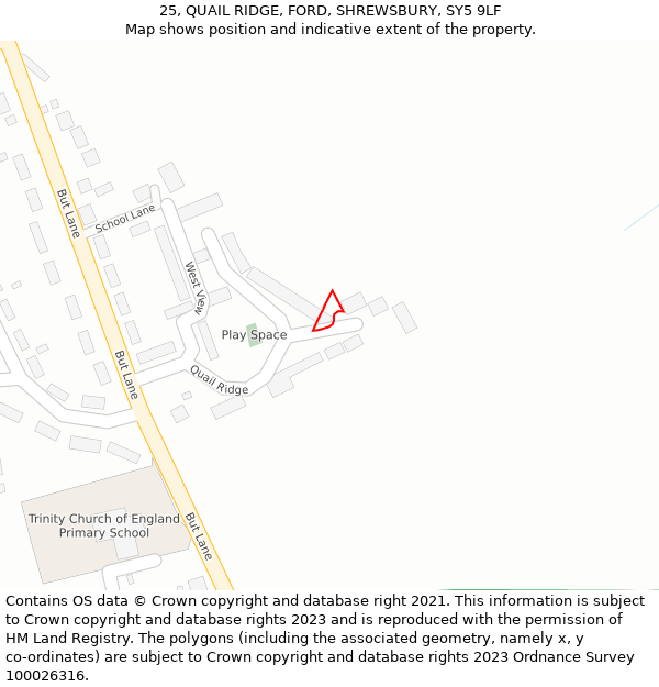 25, QUAIL RIDGE, FORD, SHREWSBURY, SY5 9LF: Location map and indicative extent of plot