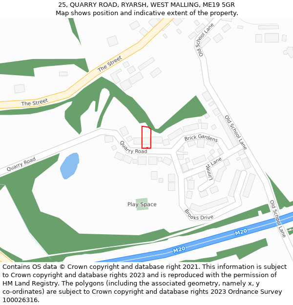 25, QUARRY ROAD, RYARSH, WEST MALLING, ME19 5GR: Location map and indicative extent of plot