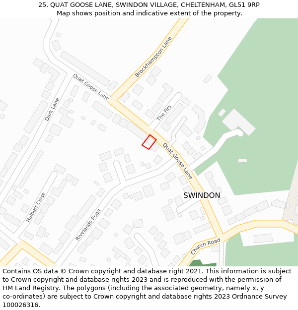 25, QUAT GOOSE LANE, SWINDON VILLAGE, CHELTENHAM, GL51 9RP: Location map and indicative extent of plot