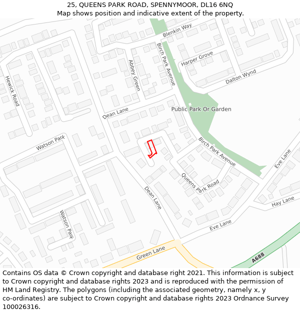 25, QUEENS PARK ROAD, SPENNYMOOR, DL16 6NQ: Location map and indicative extent of plot