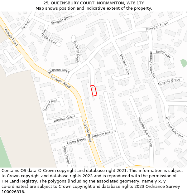 25, QUEENSBURY COURT, NORMANTON, WF6 1TY: Location map and indicative extent of plot