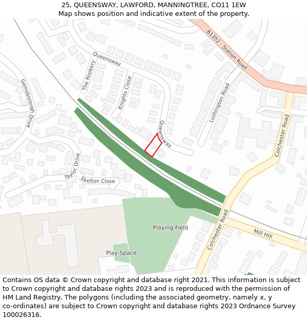 25, QUEENSWAY, LAWFORD, MANNINGTREE, CO11 1EW: Location map and indicative extent of plot