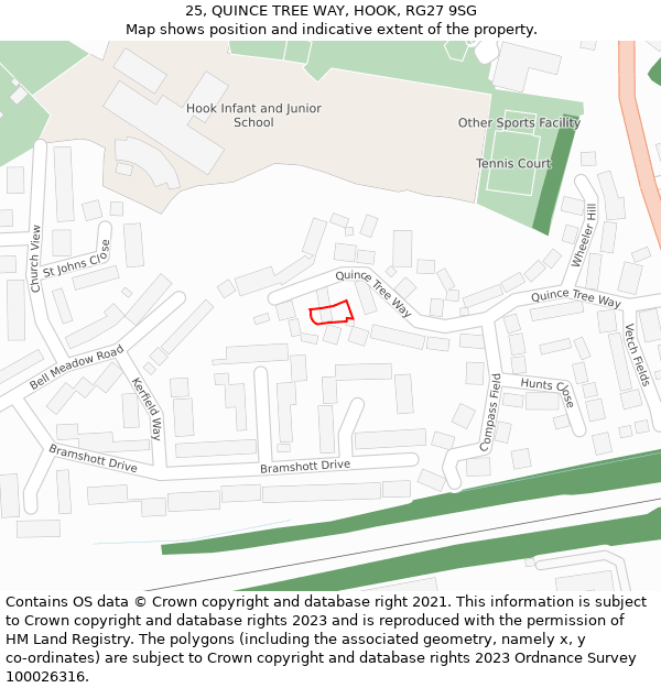 25, QUINCE TREE WAY, HOOK, RG27 9SG: Location map and indicative extent of plot