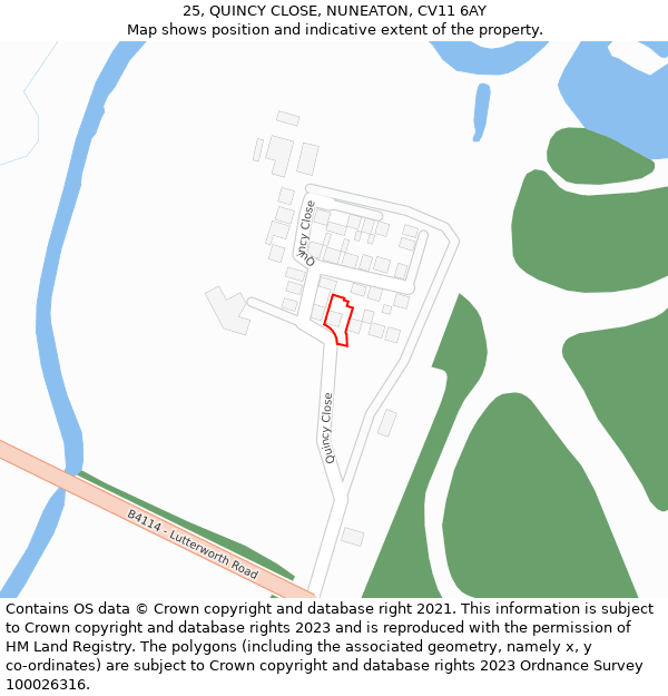 25, QUINCY CLOSE, NUNEATON, CV11 6AY: Location map and indicative extent of plot