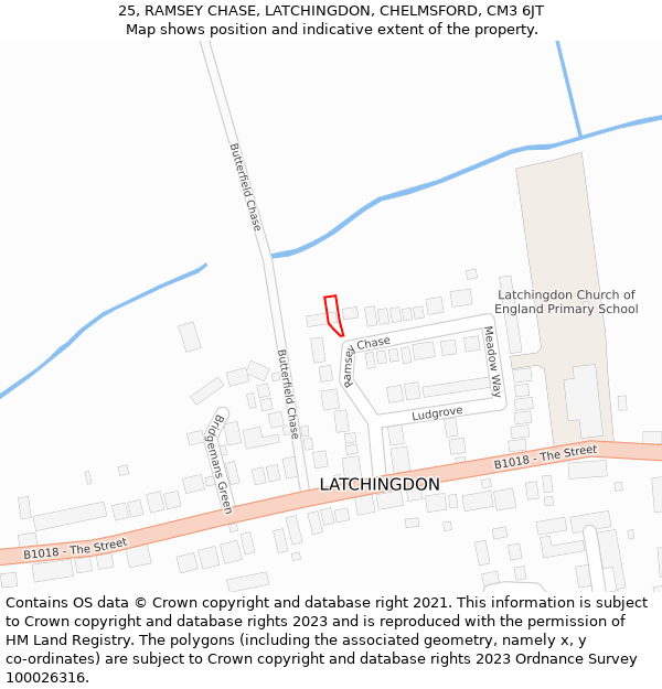 25, RAMSEY CHASE, LATCHINGDON, CHELMSFORD, CM3 6JT: Location map and indicative extent of plot