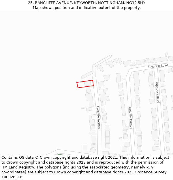 25, RANCLIFFE AVENUE, KEYWORTH, NOTTINGHAM, NG12 5HY: Location map and indicative extent of plot