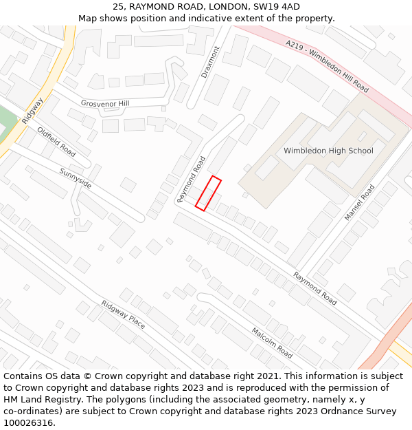 25, RAYMOND ROAD, LONDON, SW19 4AD: Location map and indicative extent of plot