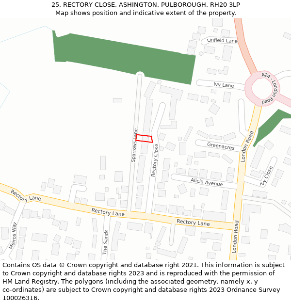 25, RECTORY CLOSE, ASHINGTON, PULBOROUGH, RH20 3LP: Location map and indicative extent of plot