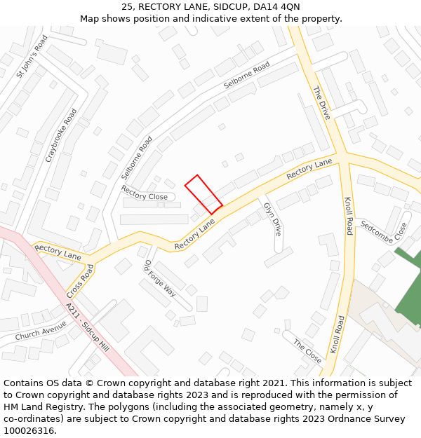 25, RECTORY LANE, SIDCUP, DA14 4QN: Location map and indicative extent of plot