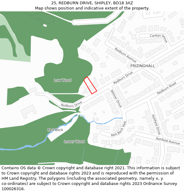 25, REDBURN DRIVE, SHIPLEY, BD18 3AZ: Location map and indicative extent of plot