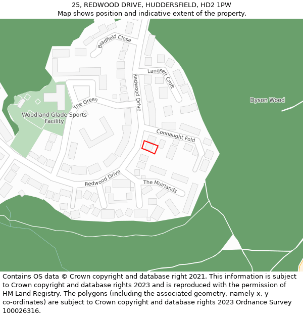 25, REDWOOD DRIVE, HUDDERSFIELD, HD2 1PW: Location map and indicative extent of plot