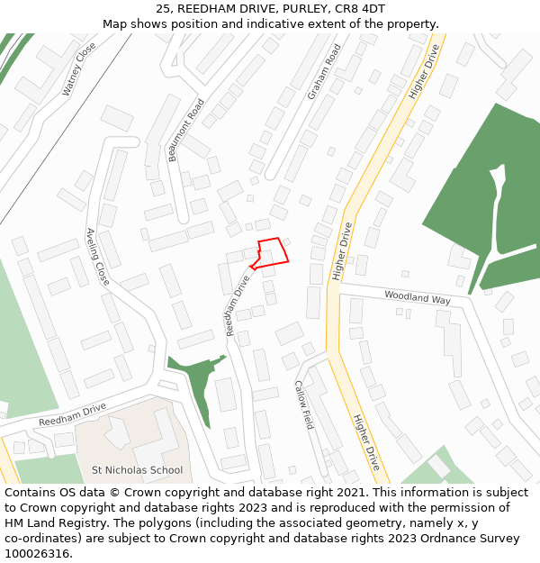 25, REEDHAM DRIVE, PURLEY, CR8 4DT: Location map and indicative extent of plot