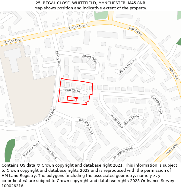 25, REGAL CLOSE, WHITEFIELD, MANCHESTER, M45 8NR: Location map and indicative extent of plot