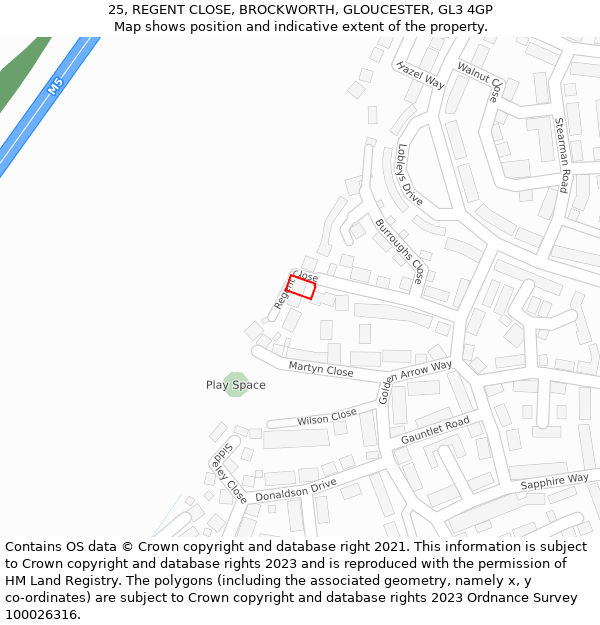 25, REGENT CLOSE, BROCKWORTH, GLOUCESTER, GL3 4GP: Location map and indicative extent of plot