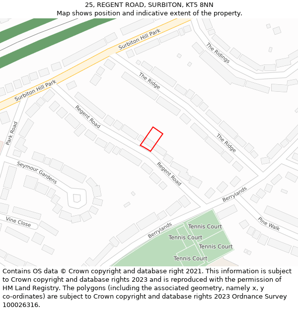 25, REGENT ROAD, SURBITON, KT5 8NN: Location map and indicative extent of plot