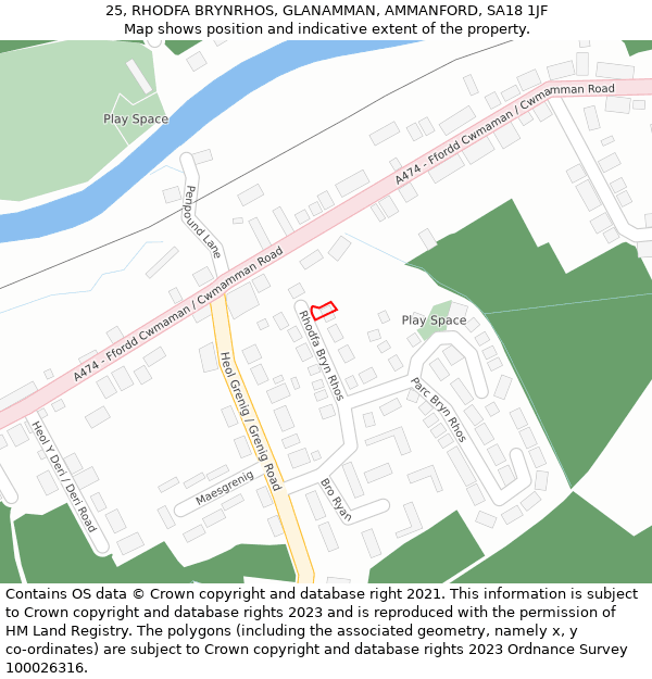 25, RHODFA BRYNRHOS, GLANAMMAN, AMMANFORD, SA18 1JF: Location map and indicative extent of plot
