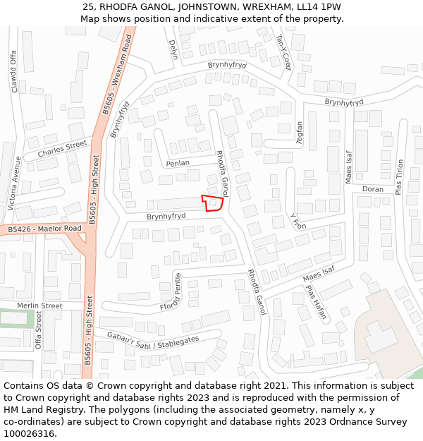 25, RHODFA GANOL, JOHNSTOWN, WREXHAM, LL14 1PW: Location map and indicative extent of plot