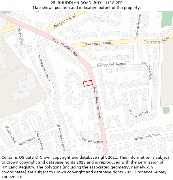 25, RHUDDLAN ROAD, RHYL, LL18 2PP: Location map and indicative extent of plot