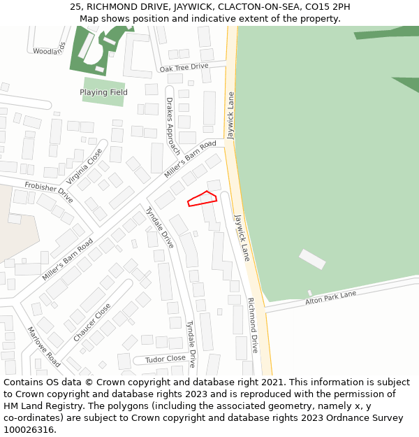 25, RICHMOND DRIVE, JAYWICK, CLACTON-ON-SEA, CO15 2PH: Location map and indicative extent of plot