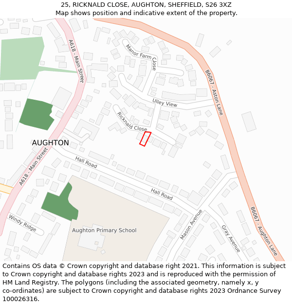 25, RICKNALD CLOSE, AUGHTON, SHEFFIELD, S26 3XZ: Location map and indicative extent of plot